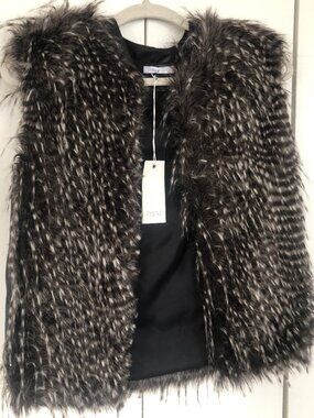 NEW w/ Tags - Hanui Textured Brown White Animal Print Faux Fur Vest-Small/Medium
